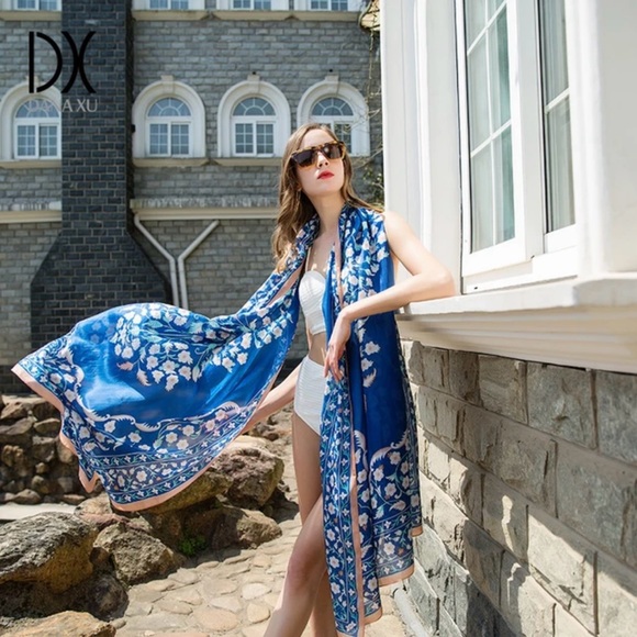 NWT Dana Xu 100% Mulberry Silk Large Blue Scarf
Shawl Wrap 96.5" L & 43.3" W - Picture 4 of 12